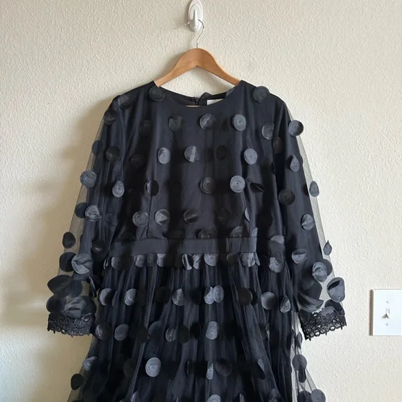 Dainty Jewells Black Polka Dot Applique Midi Dress - Picture 14 of 15